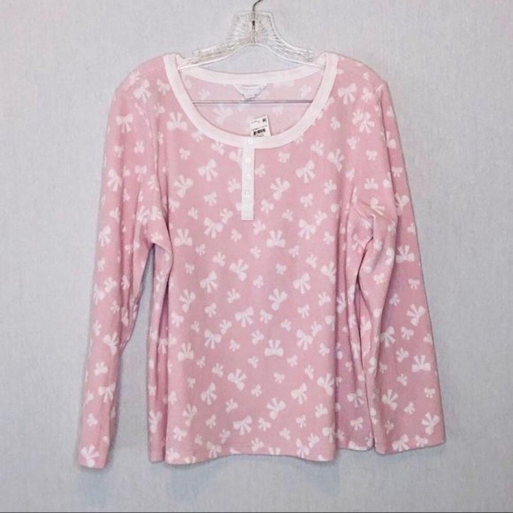 Charter Club Thermal Fleece Printed Pajama top pink/white PL
